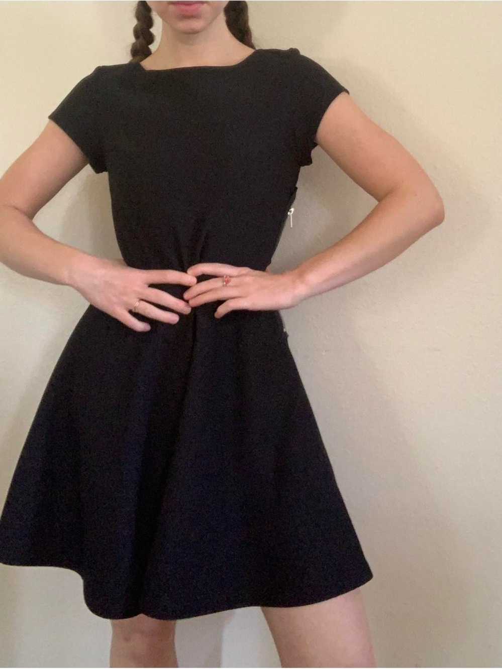 Black Fit-and-Flare Short Sleeve Dress